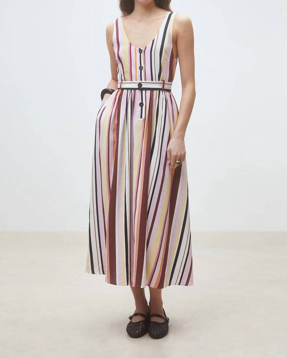 NEW SUNCOO carioca long flowing stripes dress in rose